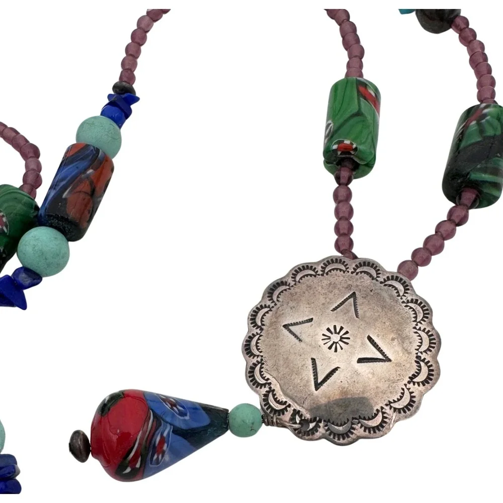 Signed‎ Carlisle Sterling Necklace Beads Gemstones Star Native American Rare 53